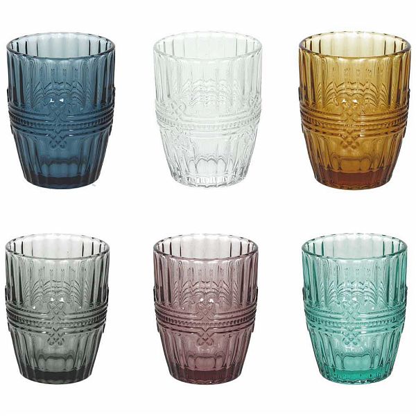 Sechs bunte Trinkgläser aus der Serie Ionico aus Glas von Tognana