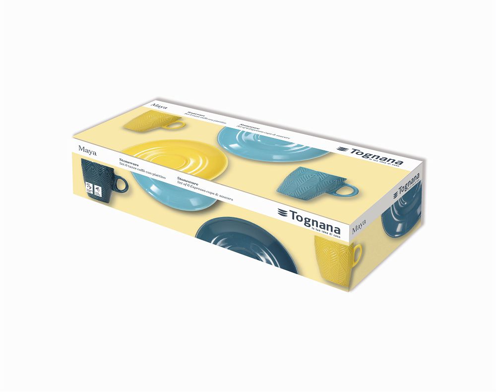 Verpackung des 6er Set Espressotassen Relief Maya von Tognana