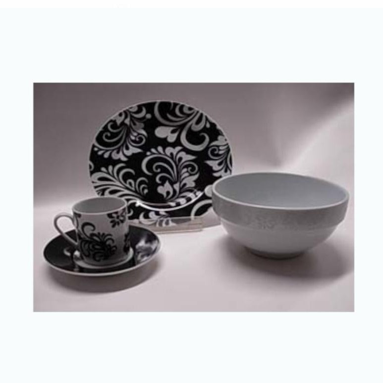 4tlg. Frühstücksset Arabesco Nero aus Porzellan - Porzellan aus Italien