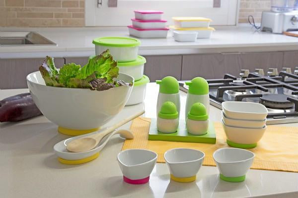 3tlg. Teeset Cyclam/Green Color aus Porzellan und Silikon, 200 ml Volumen, zwei Farben - Porzellan aus Italien