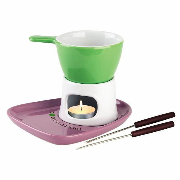 6-teiliges Schokofondue mit Serviertablett aus Keramik - Porzellan aus Italien