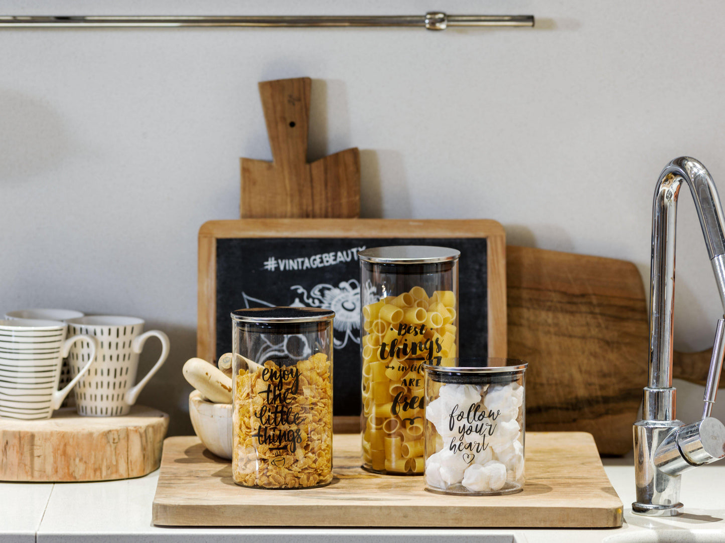 Vorratsdose Industrial, aus Glas & Metall, transparent, drei Größen - Porzellan aus Italien