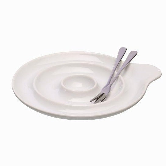 Servier-/Cocktailteller mit zwei Cocktailpickern - Porzellan aus Italien