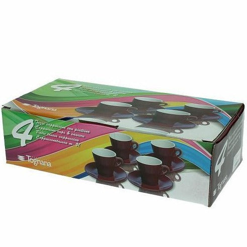 4er Set Kaffeetasse Mara, versch. Farben, mit Untertasse, Keramik - Porzellan aus Italien