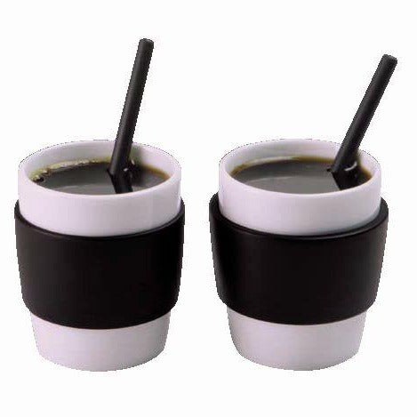 2 Espressobecher aus Porzellan mit Löffel - Porzellan aus Italien