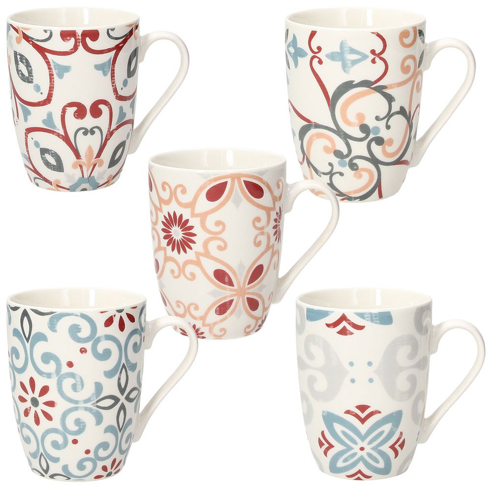 6er Becher Set Iris Ribeira, weiß mit buntem Dekor, aus Porzellan von Tognana - Porzellan aus Italien