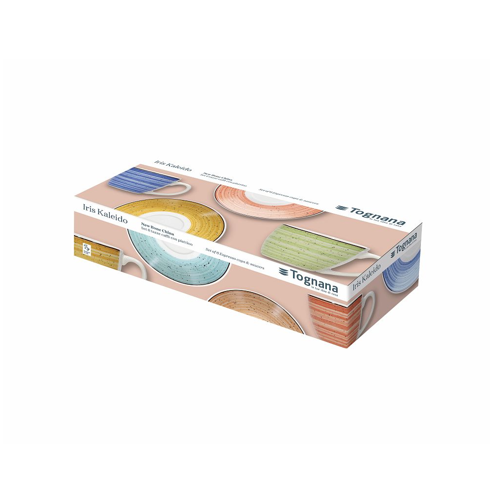 6er Set Espressotassen IRIS Kaleido von Tognana, Verpackung - Porzellan aus Italien