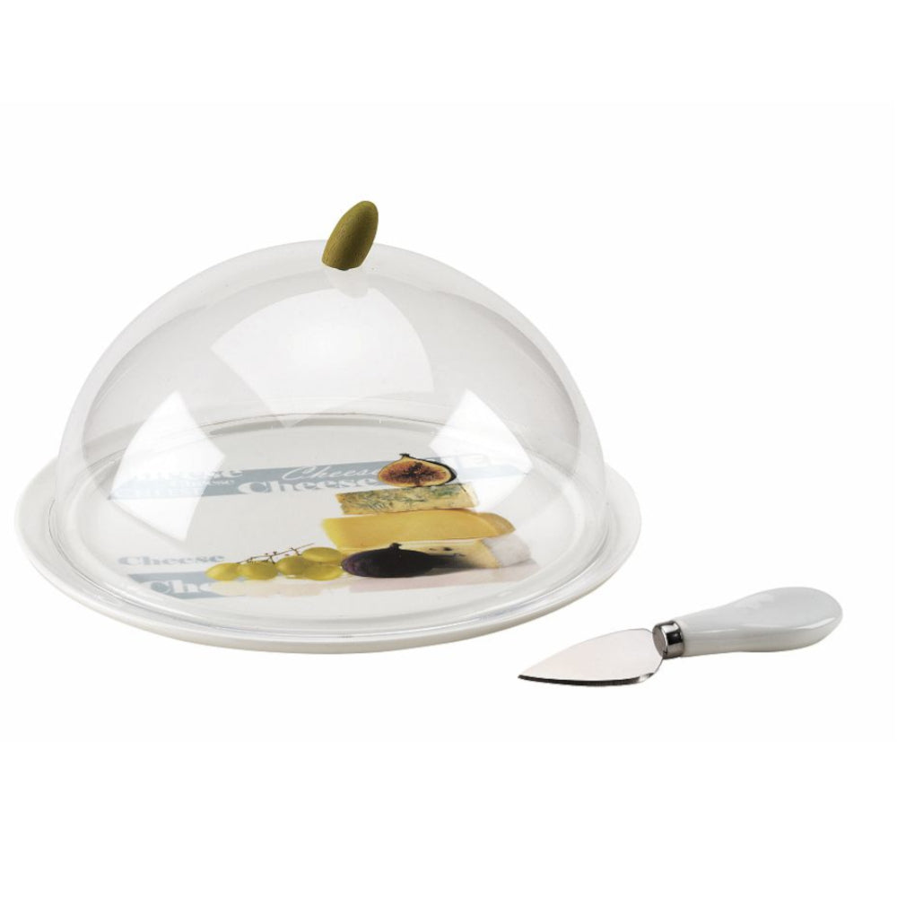 3tlg. Käseplatte, 24cm, mit Haube und Messer, zwei Varianten - Porzellan aus Italien