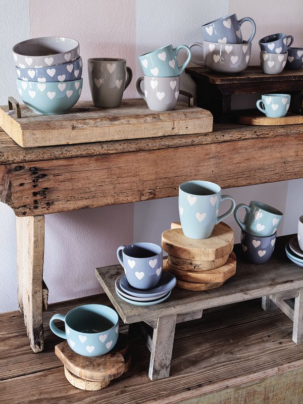 3er Set Becher/Kaffeebecher Madrid aus Keramik mit Herzdekor von Tognana - Porzellan aus Italien