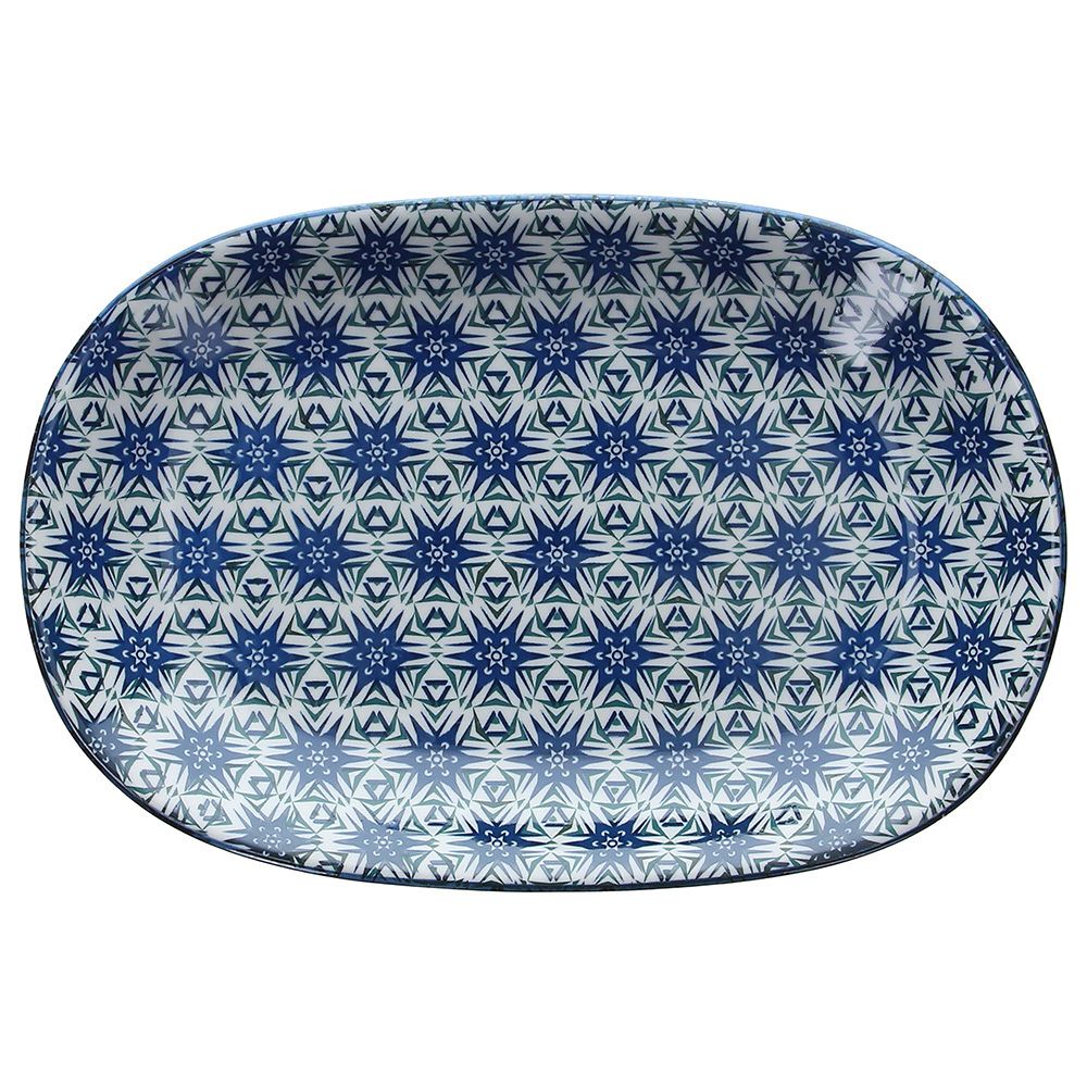 Servierplatte Sapa oval, 28 cm, blau, mit mediterranem Dekor - Porzellan aus Italien