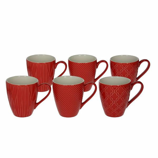 6er Set Kaffeetasse Relief aus Keramik, 430 ml., versch. Farben. - Porzellan aus Italien