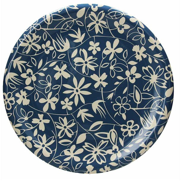 Servierplatte / Servierteller, Ø 36 cm, Dunkelblaue Keramik mit floralem Motiv - Porzellan aus Italien