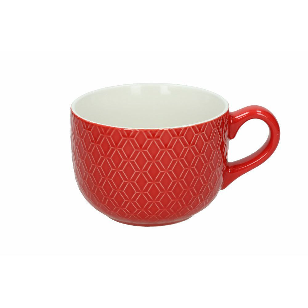 Große Frühstückstasse Relief, ohne Untertasse, aus roter Keramik - Porzellan aus Italien