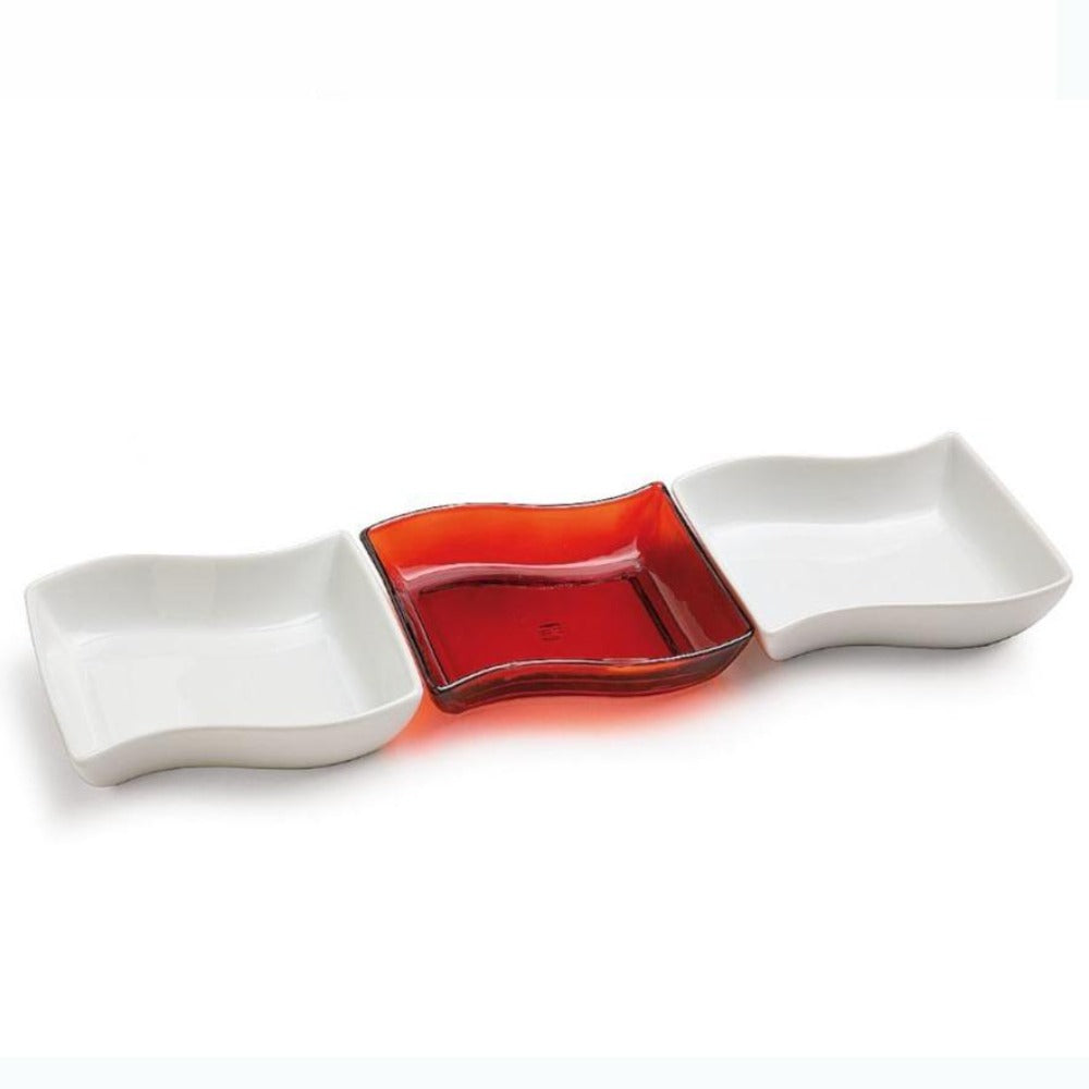 3-tlg. Servierschalen/Antipastischalenset DUO aus Glas in drei Farben - Porzellan aus Italien