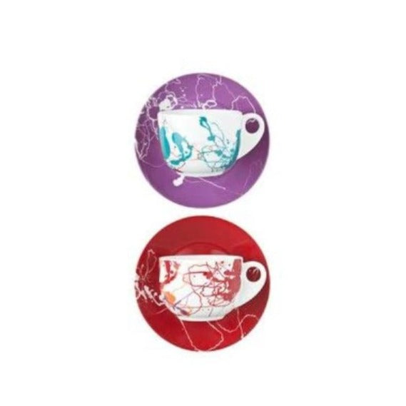 2er Set Frühstückstassen mit Untertassen Spray - Porzellan aus Italien