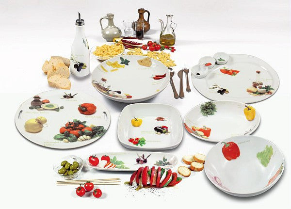 Große Porzellanplatte mit Griffen, 37 cm Ø - Porzellan aus Italien