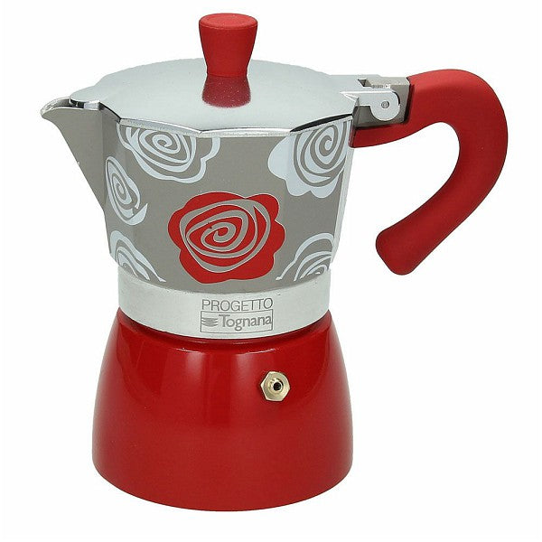 Espressobereiter / Espressokocher AMICA, rot/blau - Porzellan aus Italien