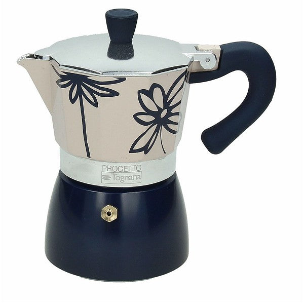 Espressobereiter / Espressokocher AMICA, rot/blau - Porzellan aus Italien