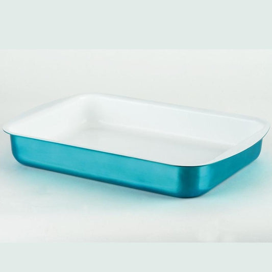 Auflaufform 40 x 28 cm, Aluminium in blauer Metallic-Optik - Porzellan aus Italien 