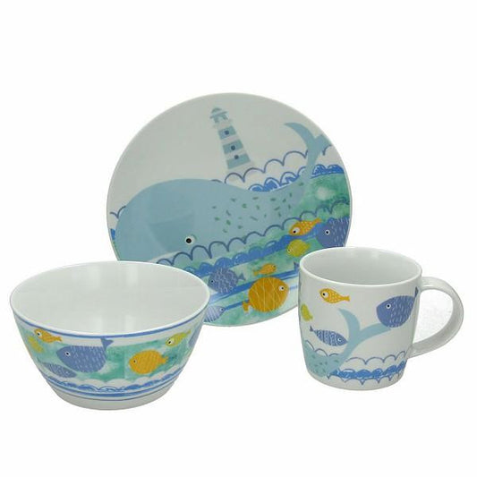 3 tlg. Kindergeschirr BOOBY, diverse Motive, bestehend aus Teller, Müslischüssel und Tasse - Porzellan aus Italien 