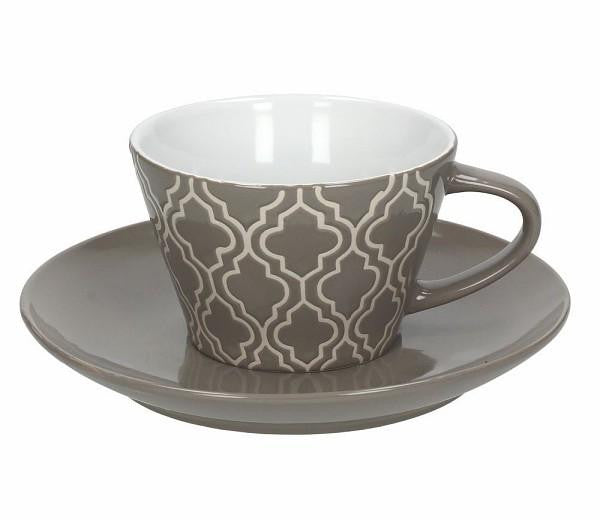 2er Set Frühstückstasse / Kaffeetasse LAYLA, mit Untertasse, zwei Farben - Porzellan aus Italien 