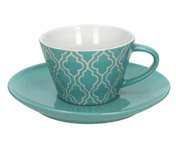 2er Set Frühstückstasse / Kaffeetasse LAYLA, mit Untertasse, zwei Farben - Porzellan aus Italien 