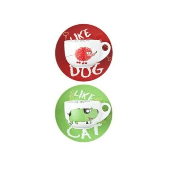 2er Set Frühstückstassen mit Untertassen Cats & Dogs - Porzellan aus Italien 