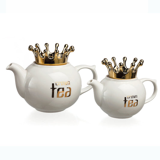 Teekanne Royal/Crown Tea, in zwei Größen, aus Porzellan - Porzellan aus Italien 