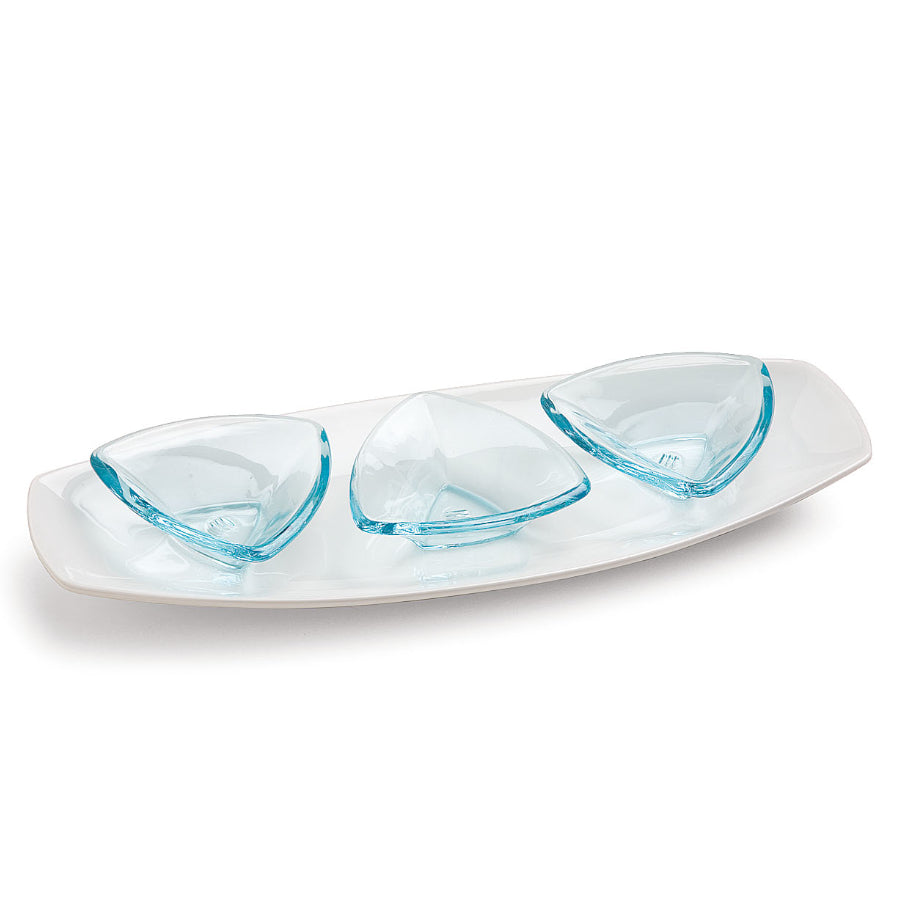 4-tlg. Servierschalen/Antipastischalen aus Glas und Porzellan, verschiedene Farben - Porzellan aus Italien 