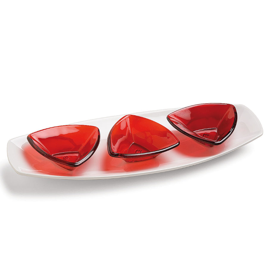 4-tlg. Servierschalen/Antipastischalen aus Glas und Porzellan, verschiedene Farben - Porzellan aus Italien 