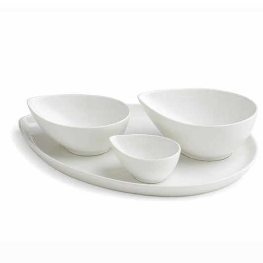 4tlg. Dip- oder Knabberschalen-Set aus weißem Feinporzellan - Porzellan aus Italien 