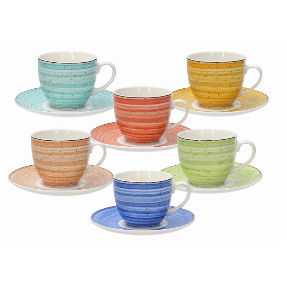 6er Set Kaffee-/Teetasse IRIS Kaleido mit Untertasse aus Porzellan - Porzellan aus Italien