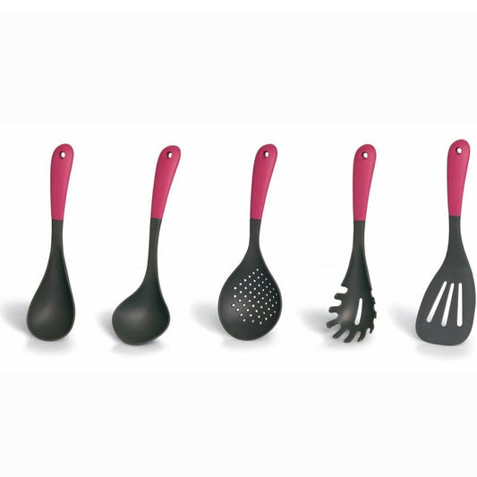 5tlg. Küchenhelfer-Set, Nylon mit Soft-Touch-Griffen, fuchsia/grün/weiß - Porzellan aus Italien 