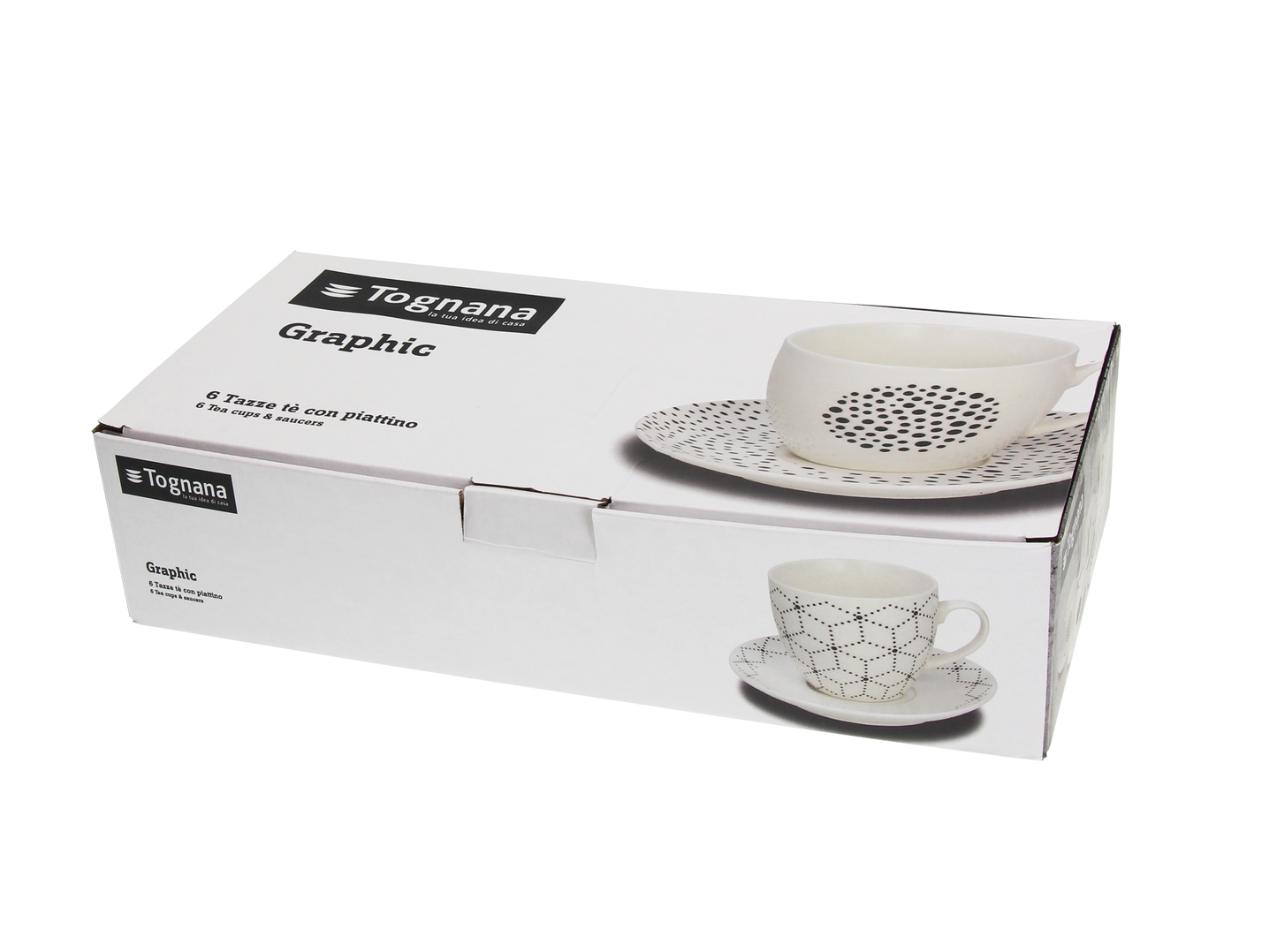 6er Set Kaffeetasse mit Untertasse, Serie Metropolis, Weiß-schwarz, 200 ml. Vol. - Porzellan aus Italien 