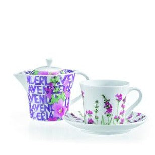 2tlg. Teeservice, Tea for One, Hortensie/Lavanda - Porzellan aus Italien 