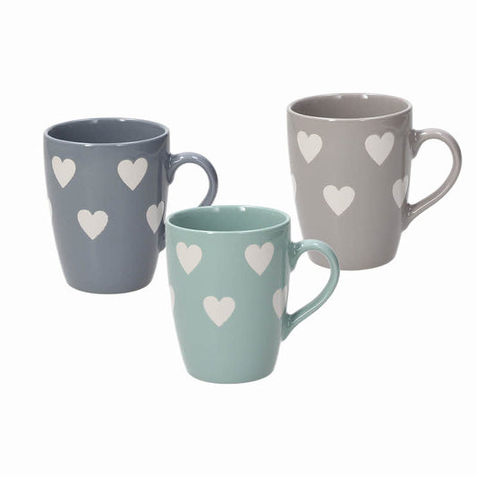 3er Set Becher/Kaffeebecher Madrid aus Keramik mit Herzdekor von Tognana - Porzellan aus Italien