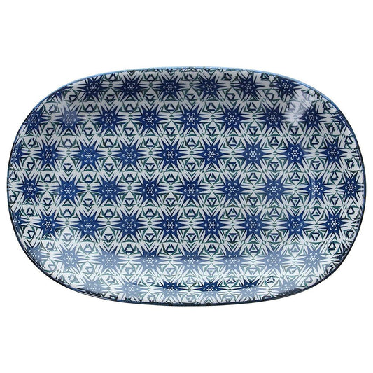 Servierplatte Sapa oval, 28 cm, blau, mit mediterranem Dekor - Porzellan aus Italien 
