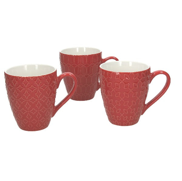 6er Set Kaffeetasse Relief aus Keramik, 430 ml., versch. Farben. - Porzellan aus Italien 