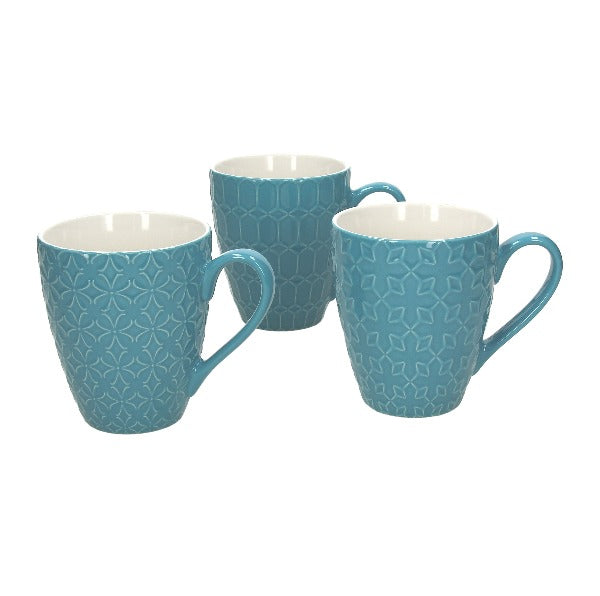 6er Set Kaffeetasse Relief aus Keramik, 430 ml., versch. Farben. - Porzellan aus Italien 