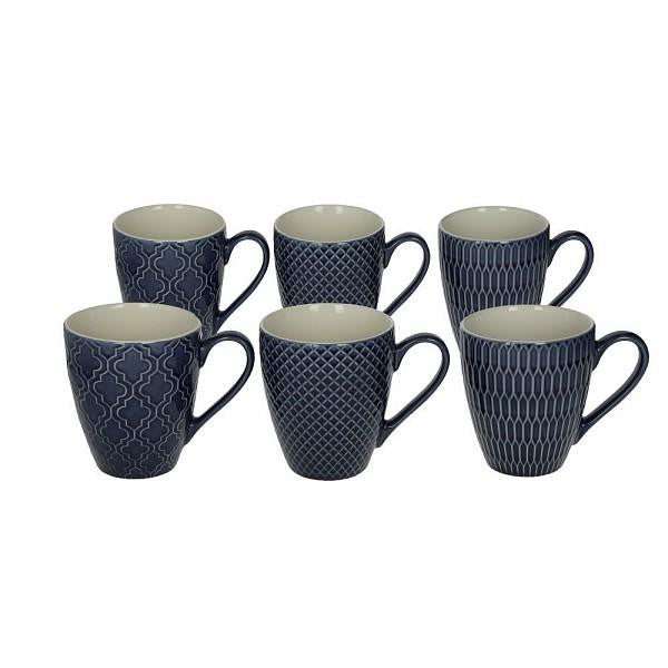 6er Set Kaffeetasse Relief aus Keramik, 430 ml., versch. Farben. - Porzellan aus Italien 