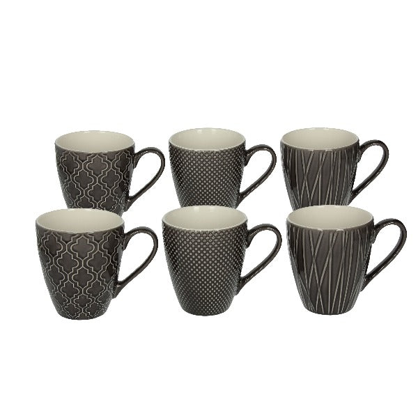 6er Set Kaffeetasse Relief aus Keramik, 430 ml., versch. Farben. - Porzellan aus Italien 