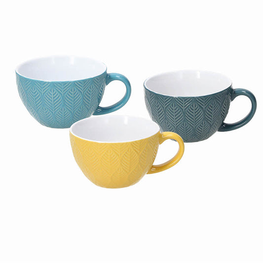 3er Set Frühstücksbecher Relief MAYA aus Keramik, 360 ml., von Tognana - Porzellan aus Italien