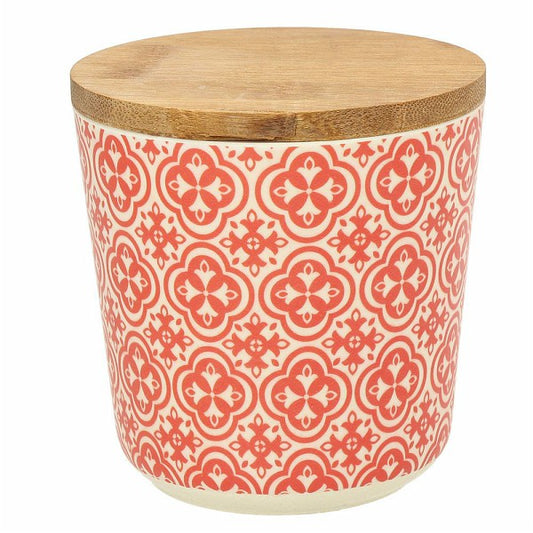 Vorratsdose Ecofiber, aus Fibre Bamboo mit Bambusdeckel, creme-rot/grau - Porzellan aus Italien 