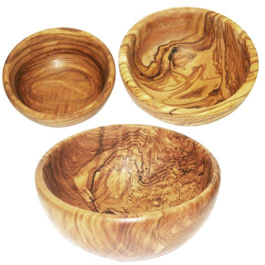 Schalsenset aus Olivenholz, 13/15/22 cm Ø - Porzellan aus Italien 