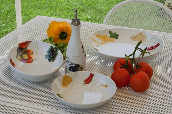 Salatschale aus Keramik,Tavola, 27 cm Ø mit Gemüsedekor - Porzellan aus Italien 