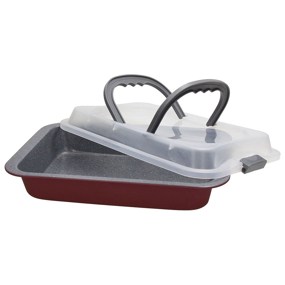 Rechteckige Auflaufform Sweet Cherry mit Transporthaube - Porzellan aus Italien 