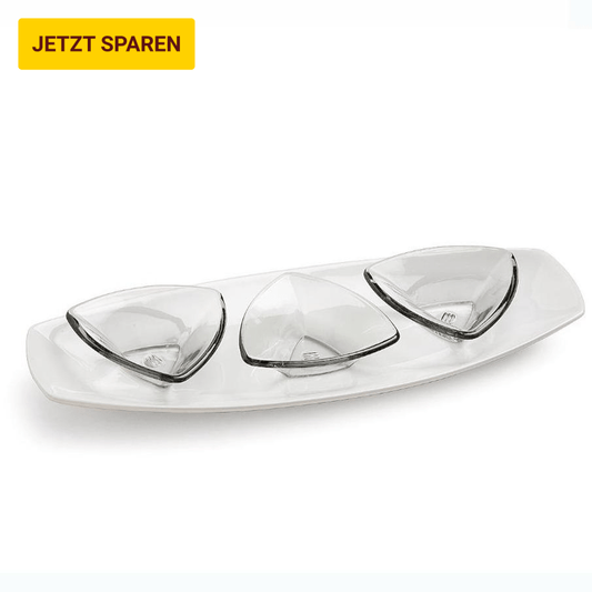 4-tlg. Servierschalen/Antipastischalen aus Glas und Porzellan, verschiedene Farben - Porzellan aus Italien 