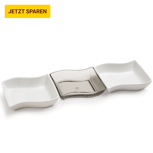 3-tlg. Servierschalen/Antipastischalenset DUO aus Glas in drei Farben - Porzellan aus Italien 